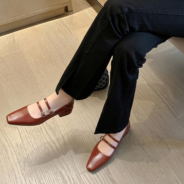 2025 low-heeled single shoes high heels full leather inside and out with retro light-mouth patent leather Mary Jane shoes French style