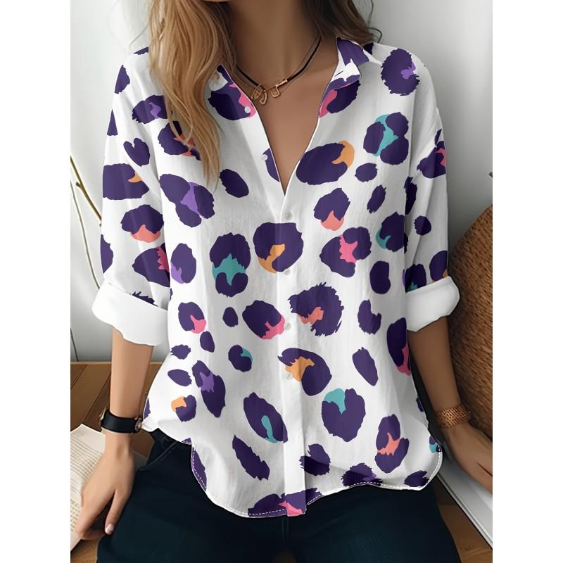 Womens Loose Fit Long Sleeve Cotton Linen Shirt With 3D Floral Print Casual Blouse 2025