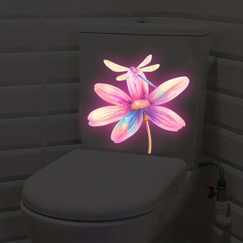 Glow-In-The-Dark Flower Toilet Sticker Luminous Toilet Decal Removable Self-Adhesive Home Decor Stickers For Bedroom Living Room