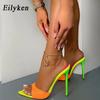 Fashion Eilyken Sexy Pointed Toe Mule High Heels Slipper Stripper Summer Fashion Mixed Color Slip On Slides Women Party Sandal Shoes