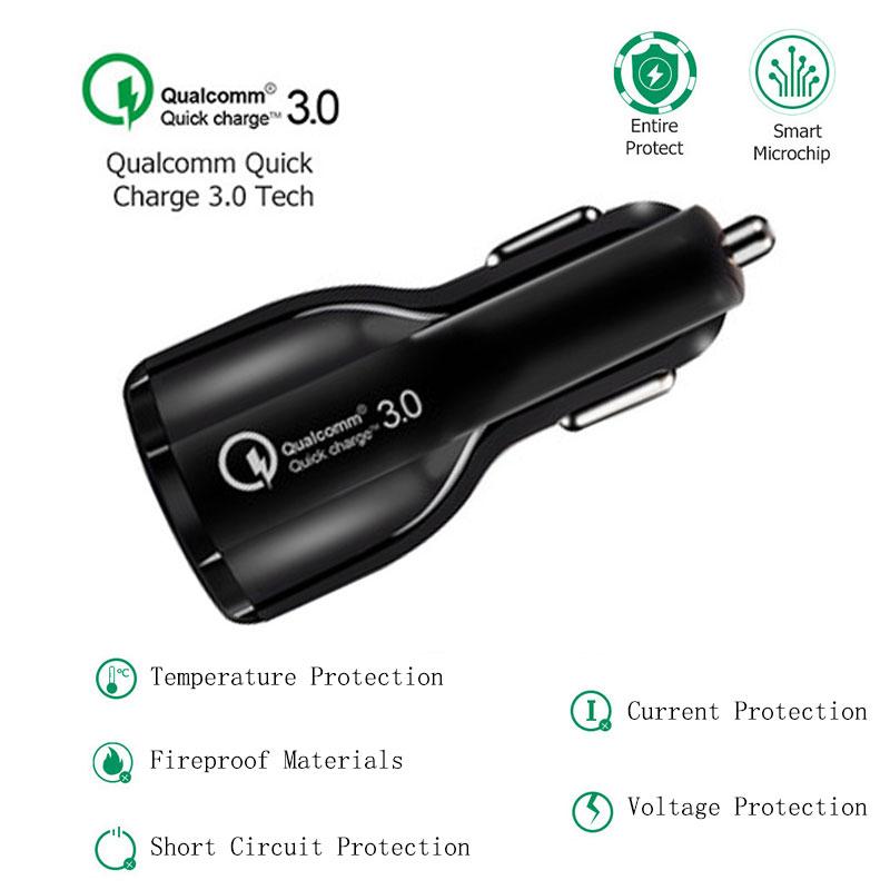 3.1A QC3.0 2 USB Car Charger 12-24V Car Adapter Socket Splitter Cigarette Lighter Quick Car Phone Charger For IPhone Samsung