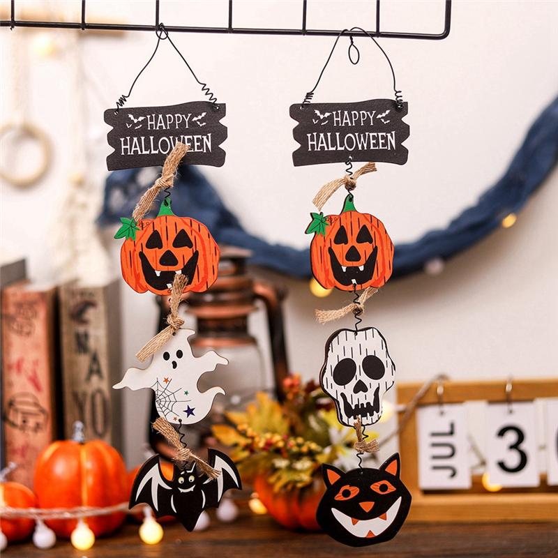 Practical-Halloween Front Door Hanging Pumpkin Witch Ghost Flags Sign For Halloween Home Haunted House Door Decorations