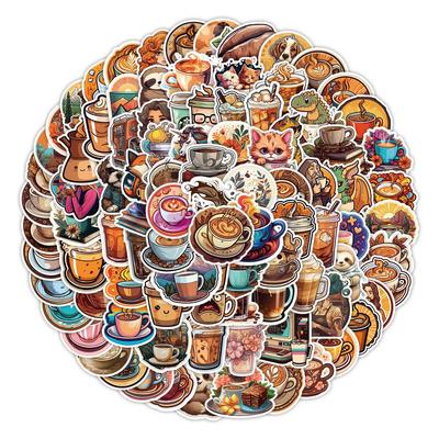 100 Vibrant Coffee Graffiti Sticker Skateboard Box Mobile Phone Decorative Sticker Waterproof Creative Children's Cartoon Sticker