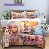 ReZero Patterned Pillowcase & Duvet Cover Set 3 Piece Anime Style Bedding Decor Gift for Fans YUN6515