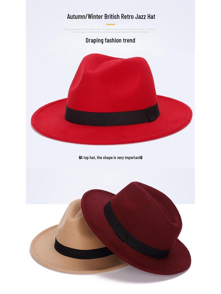 Fedora Unisex Vintage de Ala Ancha - Estilo Europeo y Americano Otoño/Invierno Sombrero de Fieltro de Lana Sintética