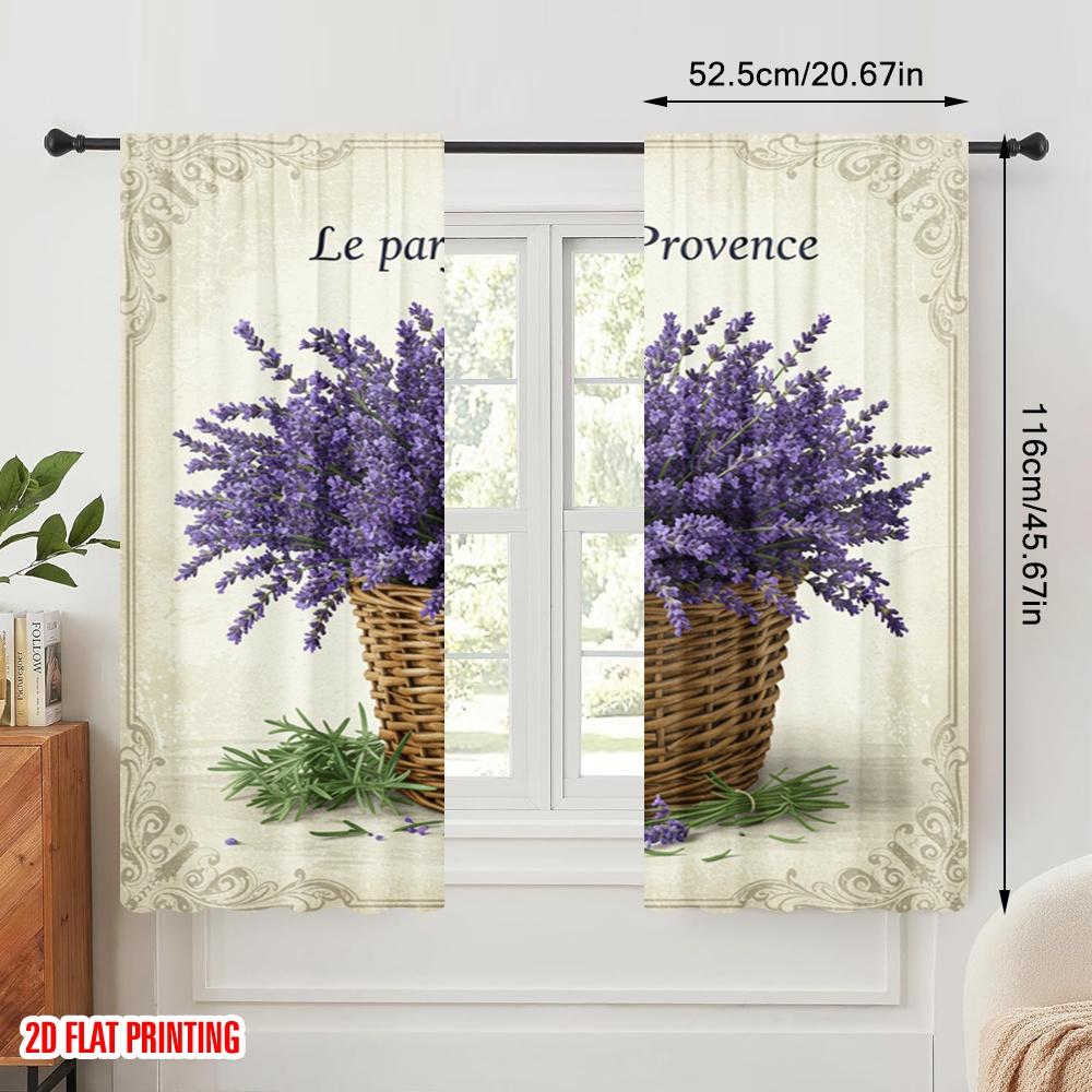 2pcs 2D Flat Printing Curtain Lavender Basket Provence French Polyester Without Electricity Family Party for Multipurpose Event