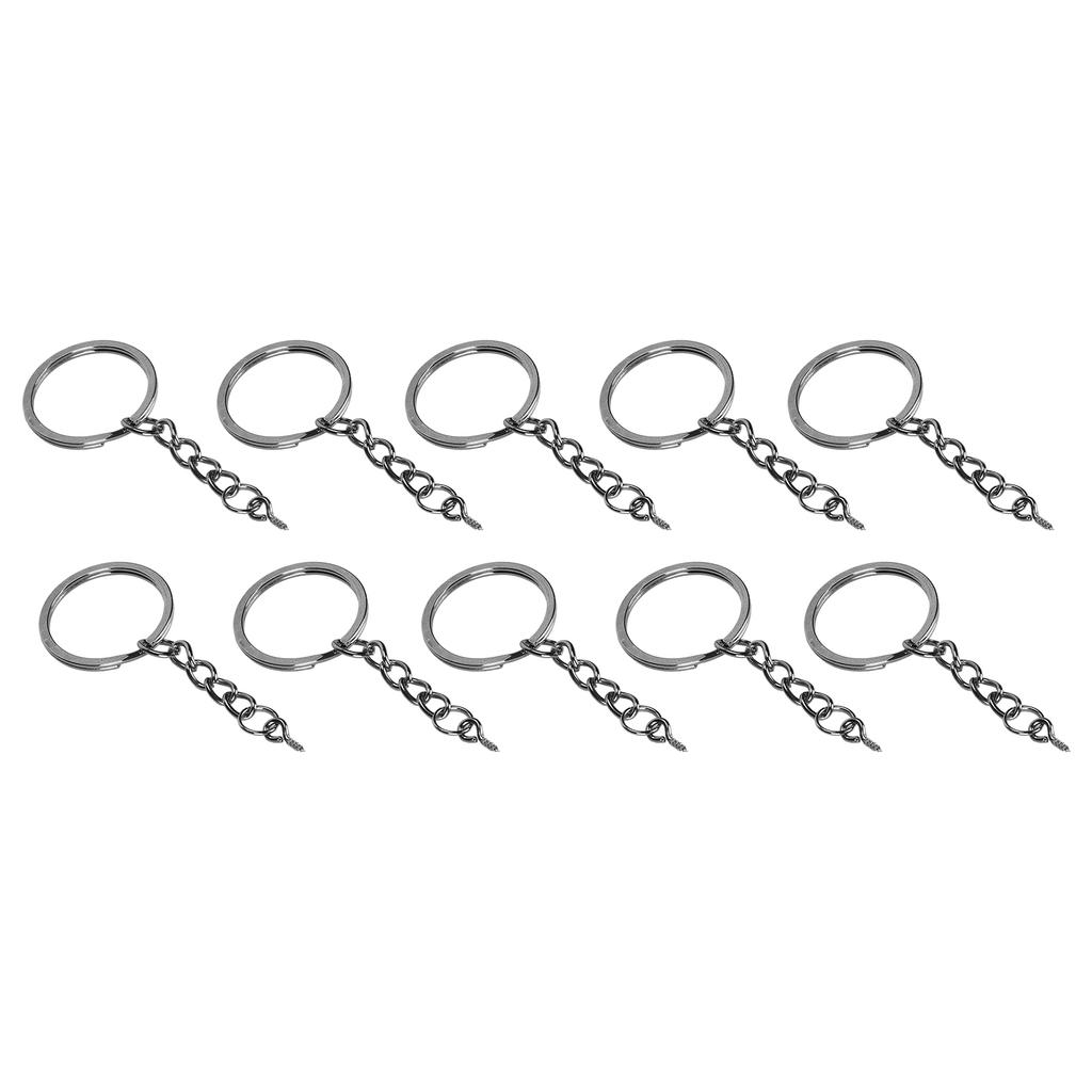 10pcs DIY Key Ring with Chain Portable Metal Key Chain Eye Screw Jewelry Pendant AccessoryGun Black 30mm
