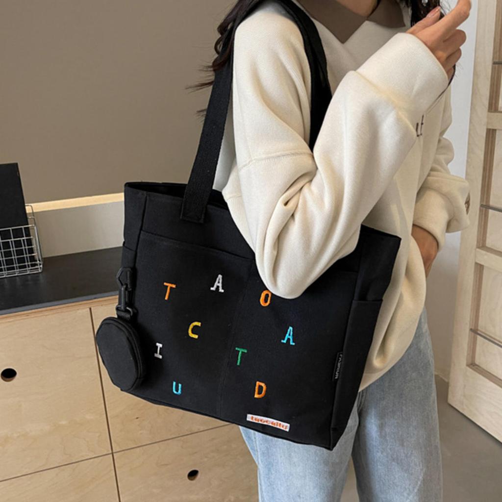 Simplicity Canvas Composite Shoulder Bag Solid Color Versatile Lazy Style Crossbody Bag Large Capacity Commuter Handbag