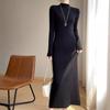 New Autumn/Winter Slimming Knit Dress for Women - Half-High Neck, Figure-Flattering, Long Length Bodycon Skirt