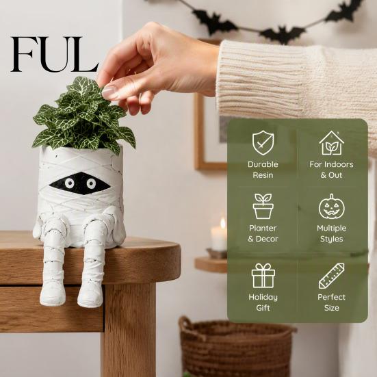 Spooky Home Accents Halloween Sitting Leg-Dangled Planter, Funny Long Leg Succulent Plant Pot Whimsical Window Display Ornaments with Pumpkin
