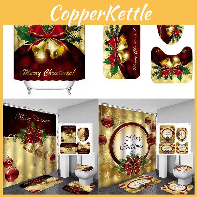 Elegant Christmas Shower Curtain And Toilet Mat Set For Stunning Holiday Home Decor