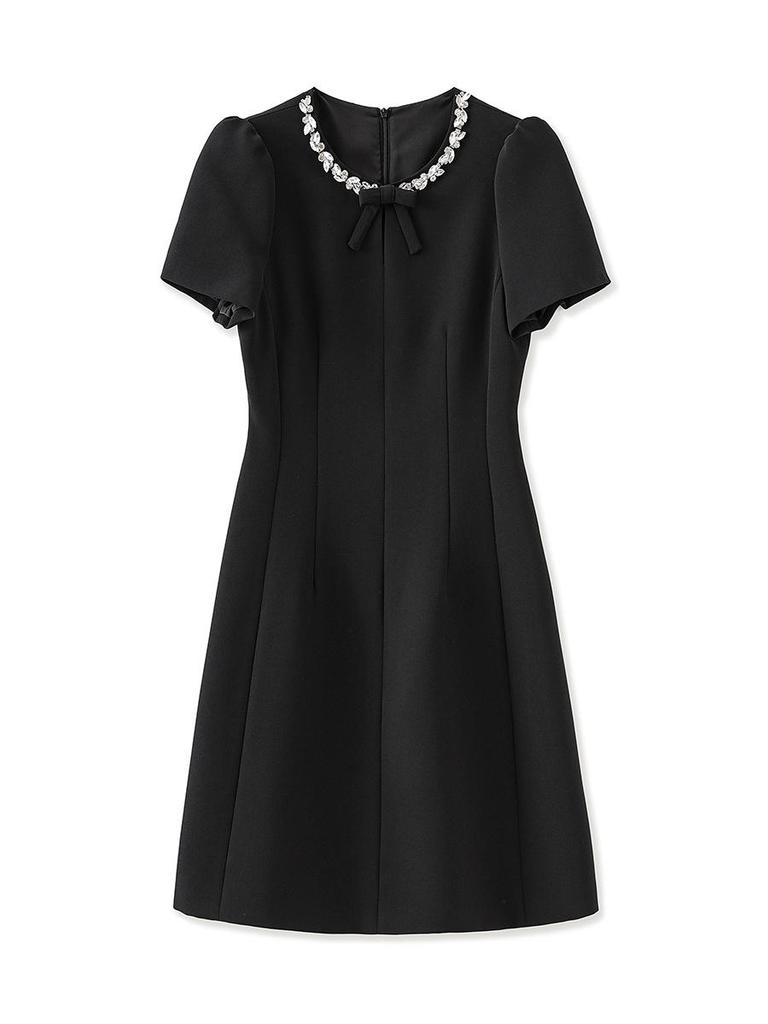 Women's Qianjinfeng Slim Short Sleeve Dress with Nail Diamond Collar