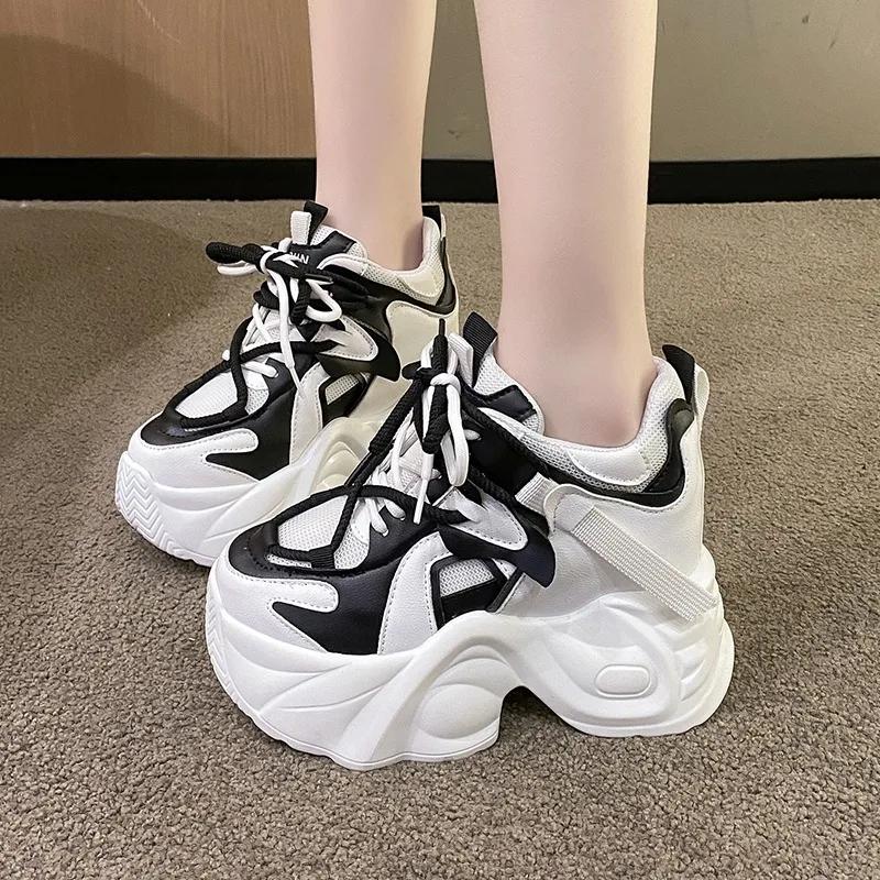 Fashion 9.5CM Autumn Women Casual Sports Shoes All-match Comfortable Women's Chunky Sneakers Breathable Mesh Spring High Platform Shoes