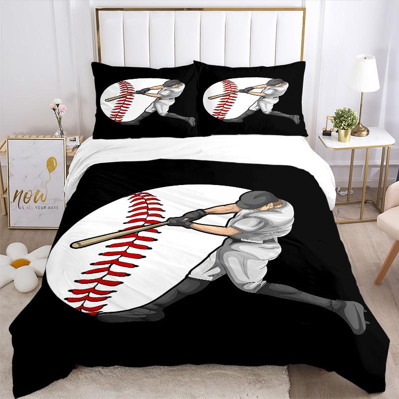 3pcs Baseball Player Bedding Set, Includes 1 Comforter + 2 Pillowcases, Without Pillow Inserts, Soft Comfortable, Lightweight Breathable, Pr