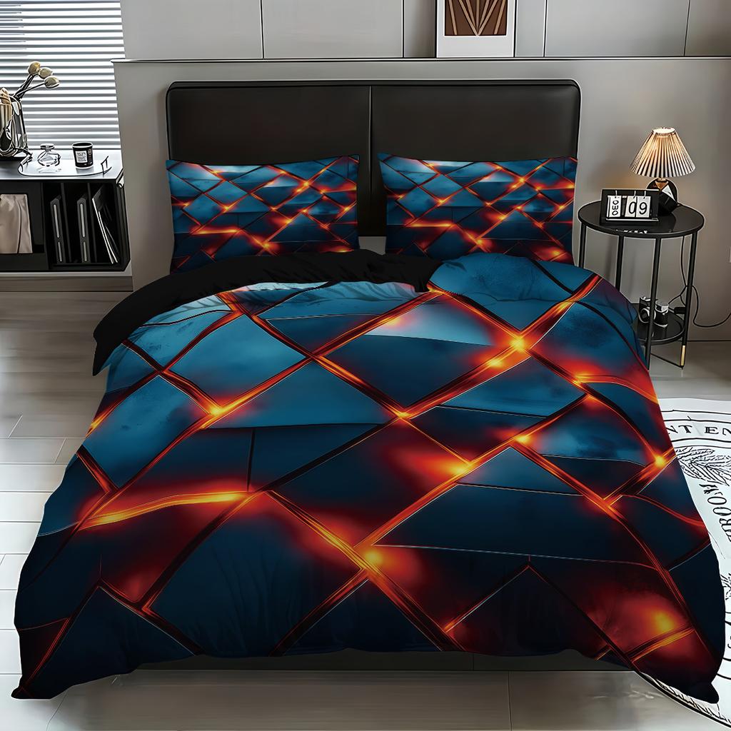 3pcs Cool Geometric Pattern Duvet Cover Set, 1 Duvet Cover+2 Pillowcases, No Core. Soft and Comfortable Bedding Set