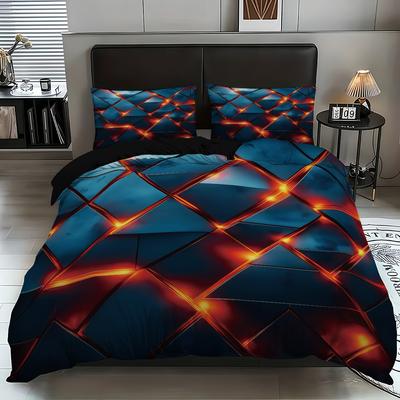 3pcs Cool Geometric Pattern Duvet Cover Set, 1 Duvet Cover+2 Pillowcases, No Core. Soft and Comfortable Bedding Set