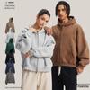 2025 Herbst/Winter Boxy Cropped Reißverschluss Kapuzen-Strickjacke: Unisex Lockerer Fleece-gefütterter Pullover mit tief angesetzten Schultern