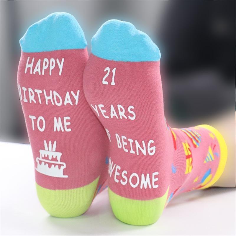 Festival Jacquard Socks with Blessing Letters Soles for Women Men Teens Aged 18 to 21 Cotton Birthday Party Hosiery