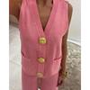 Gold Button V-neck Knitted Vest Casual Loose Trousers Knitted Two-piece Women's Suit
