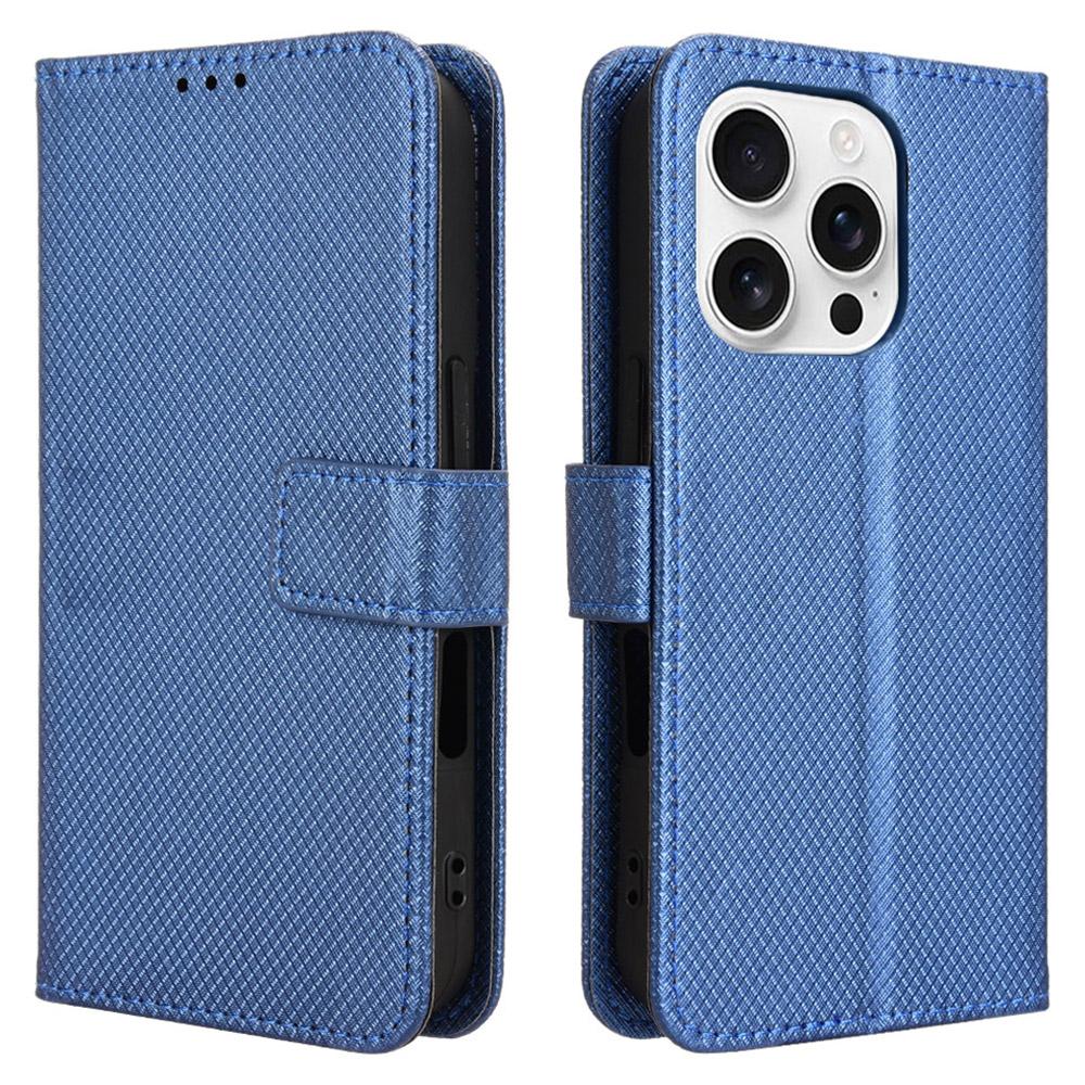 For iPhone 16 Pro Max Case PU Leather Diamond Texture Wallet Phone Cover
