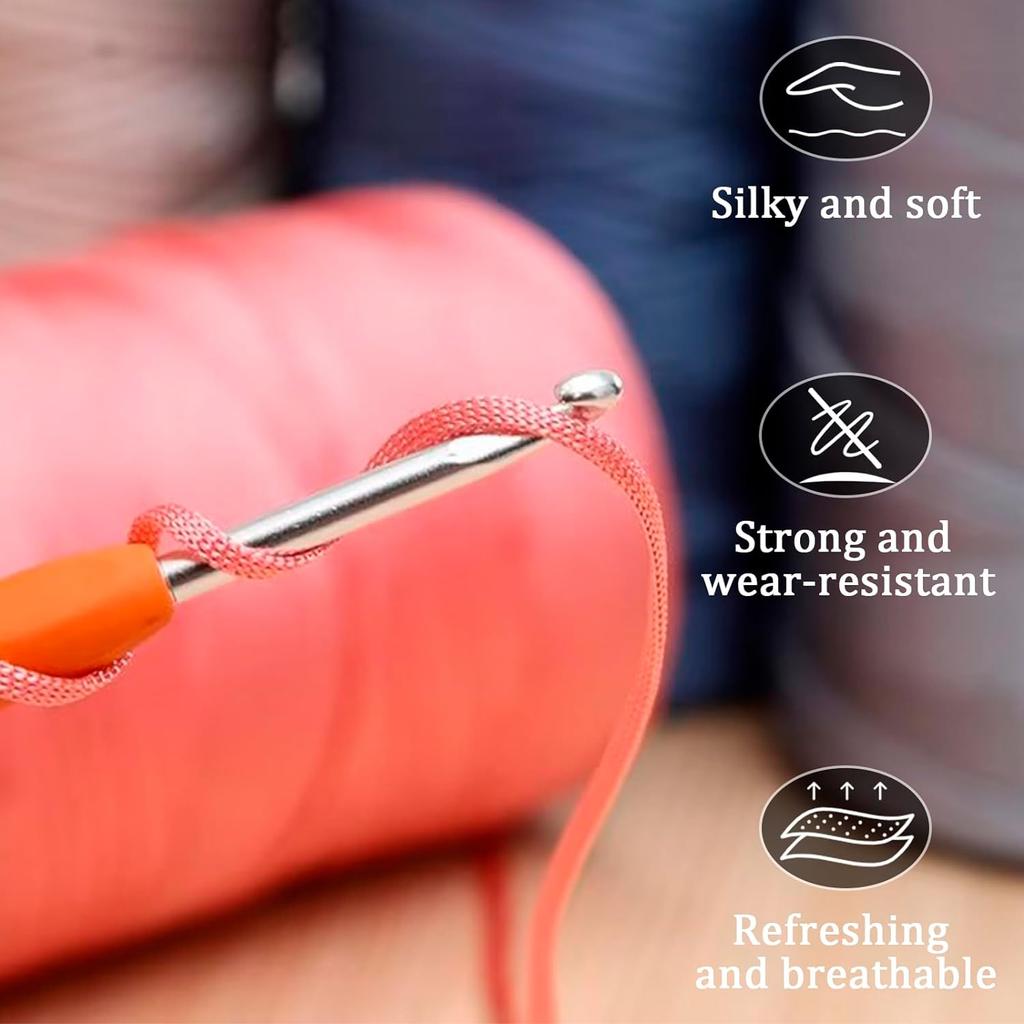 250g Silky Cotton Linen Crochet Yarn 2.5mm Lightweight Ice Silk Flat Ribbon Yarn Handmade Crocheting DIY Bags Hats Hollow Thread