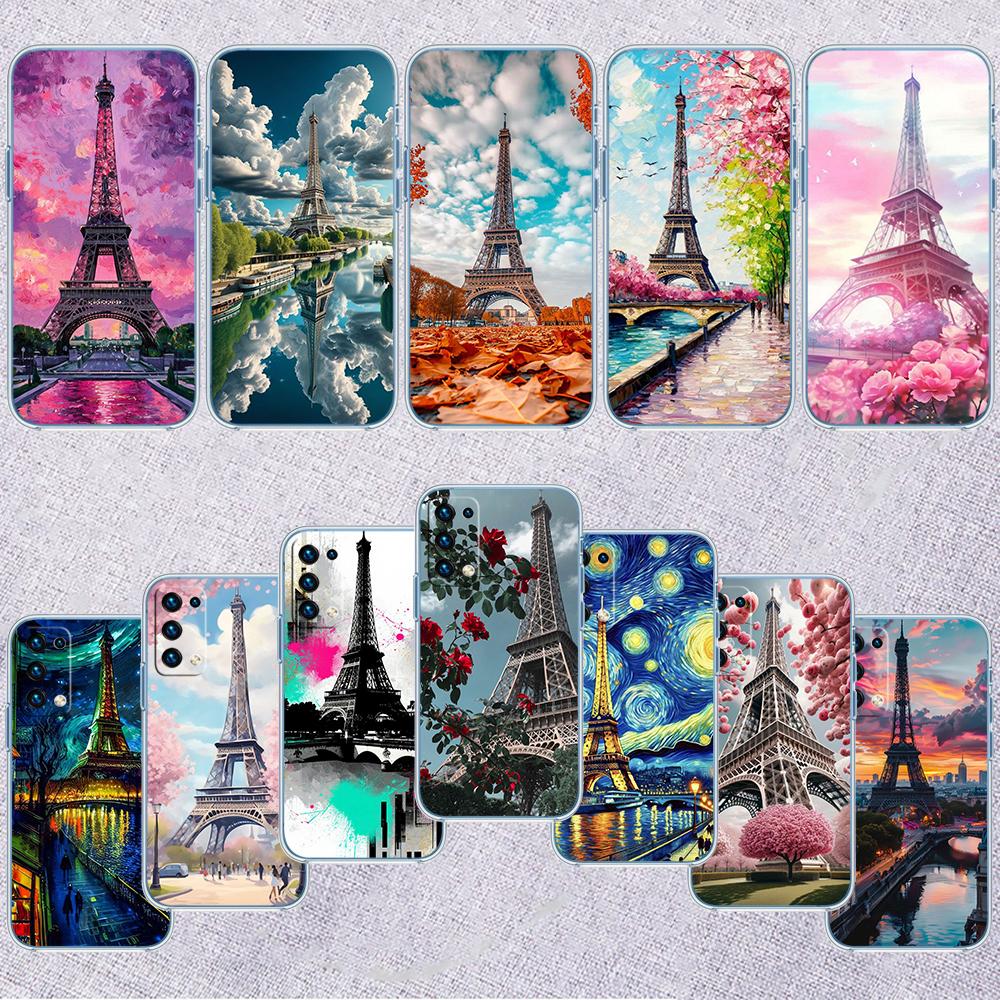 RP54 Torre Eiffel di Parigi Custodia Trasparente per Telefono per Samsung Galaxy A04 A04S A14 A23 A34 A54 M23 M33 M52 M53