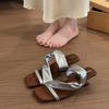 Fashion Rubber Flip Flops Square Toe Women's Shoes Silver Female Slippers Slides On A Wedge Hawaiian 2025 Scandals Retro Square Toe Shoe