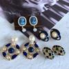 Oumala Blue Drip Glaze Enamel Stone Pearl 925 Silver Stud Earrings B94