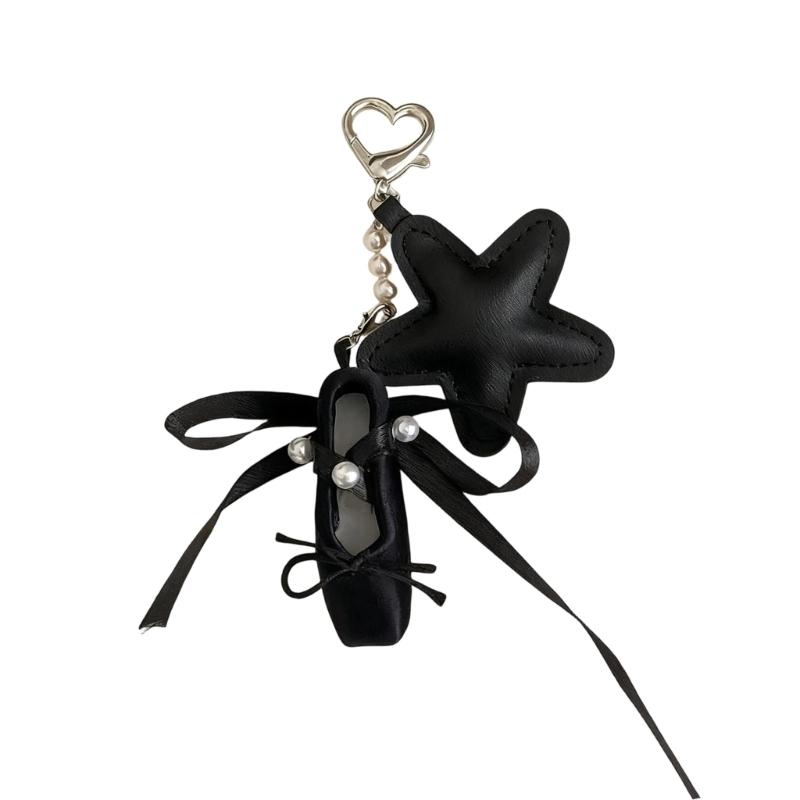 Artistic Ballet Shoe Keychain With Sparkling Star Accent Soft PU Materials Pendant For Women Gift Bag Charm Accessory
