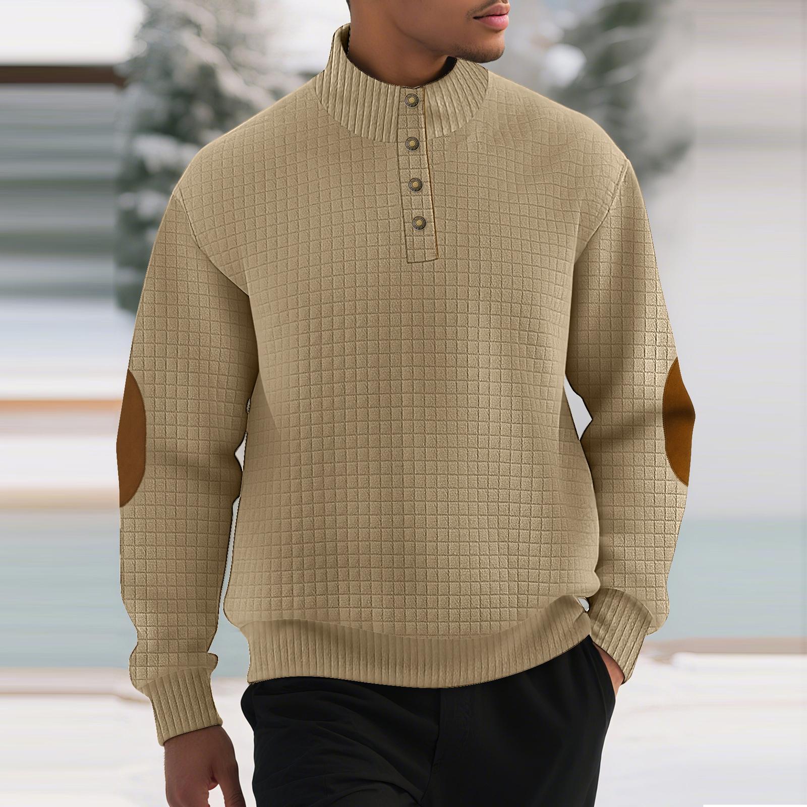 

Мужская спортивная толстовка для активного отдыха с мелким клетчатым узором, воротником-стойкой, длинными рукавами, пуловером, застежкой на пуговицы XXL хаки