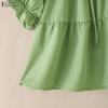 ZANZEA Damen Casual Rundhals Lose Sommer Kurzarm Bluse