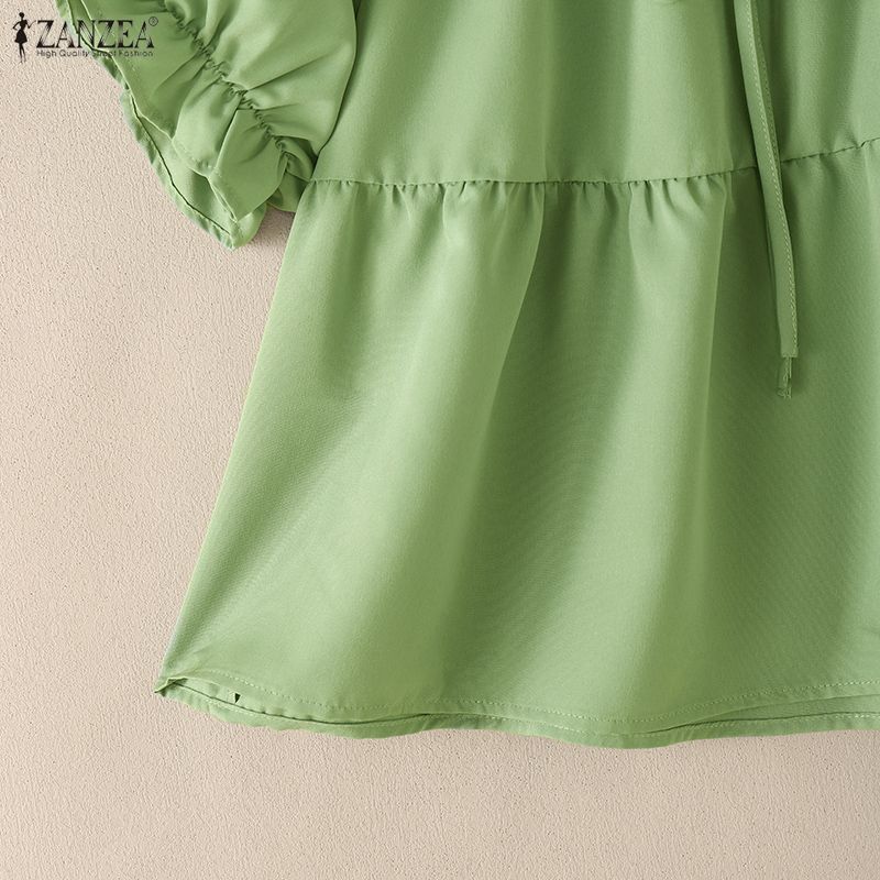 ZANZEA Damen Casual Rundhals Lose Sommer Kurzarm Bluse