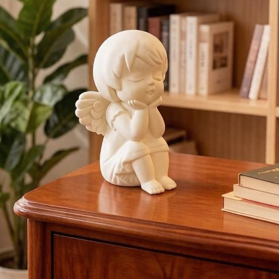 Mini Estatua de Ángel Guardián Impresa en 3D Terapia de Curación Pura Decoración de Escritorio para el Hogar Figura Blanca Suave Escultura Artística Regalo