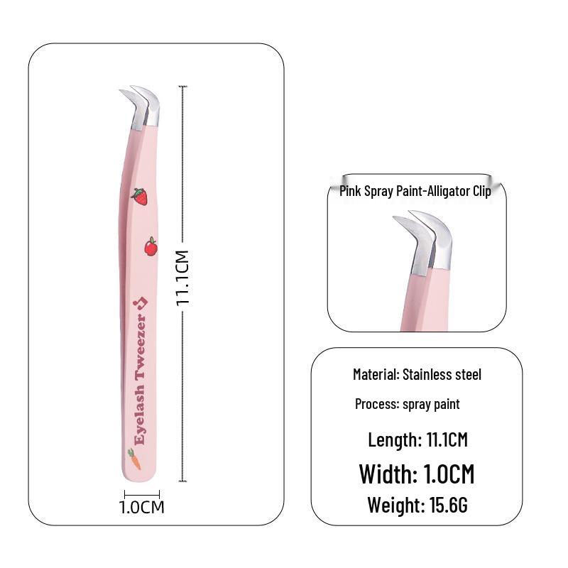 Strawberry Pink High Precision Lash Artist Tweezers - Stainless Steel Gold Feather Clamp for False Eyelashes