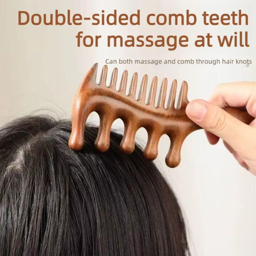 Wide Thick Scalp Massage Comb 2 in 1 Natural Sandalwood Hairbrush  Hairdressing Tool