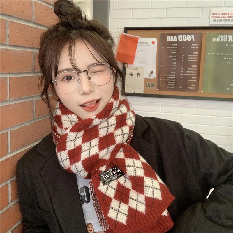 Red Scarf Women'S Winter Plaid Christmas Birthday Gift Year Gift Knitted Wool