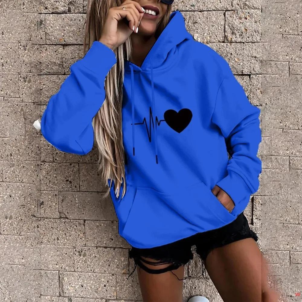 Autumn Winter Fashion Comfortable Warm Long Sleeved Love Printed Pullover Hoodie Casual Sports Loose Fitting Women's Hoodies