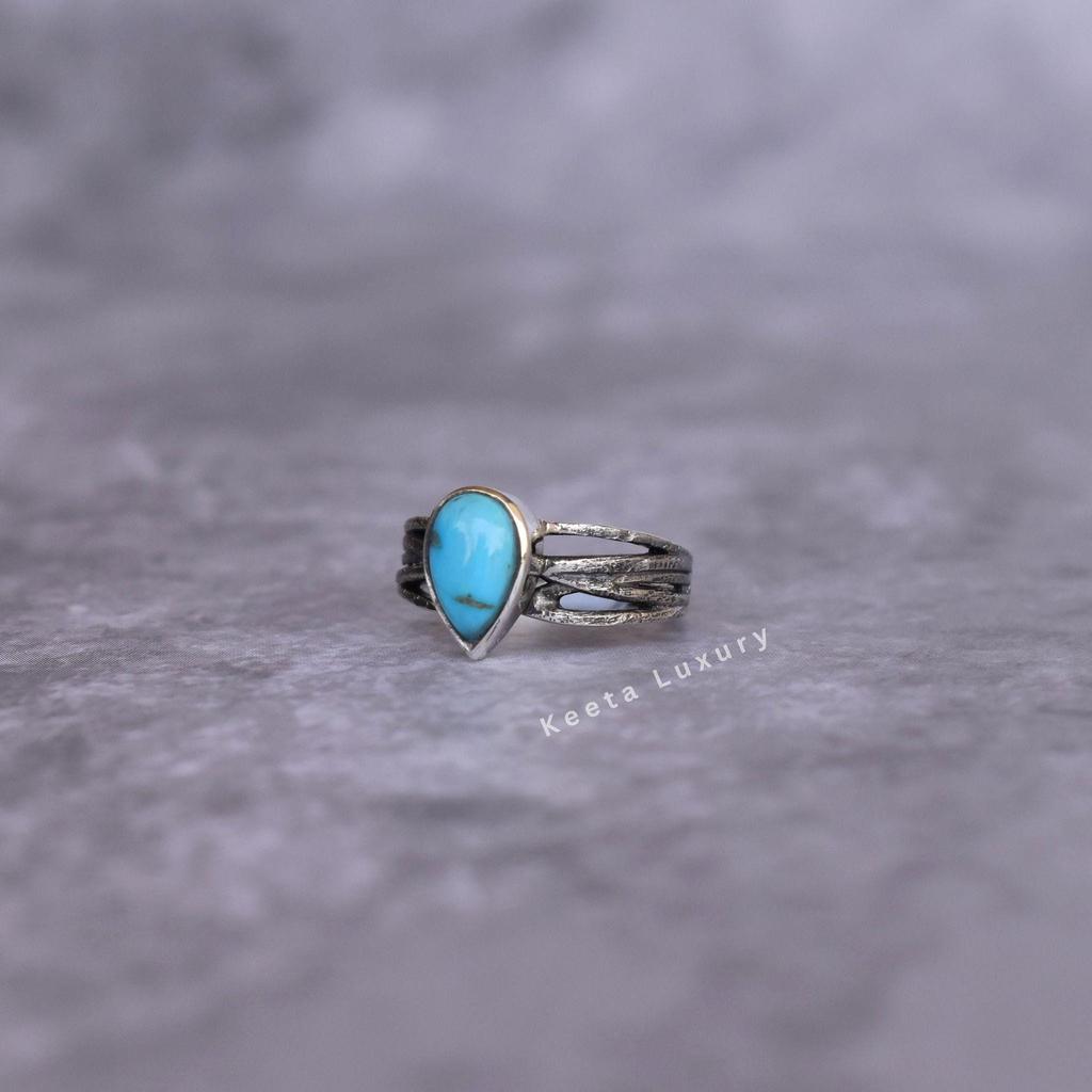 Genuine Turquoise ring drop pear-shaped ring Silver Oxidized Handmade ring Turquoise gemstone ring for women Unique crystal ring Gifts