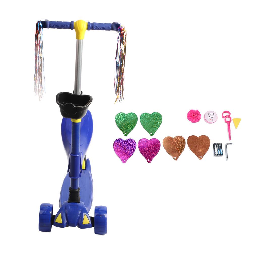 3 Wheel Kids Scooter with Saddle Light and Music 5CM Wide Tire Adjustable Height Toddler Scooter for 2‑9 Years Old