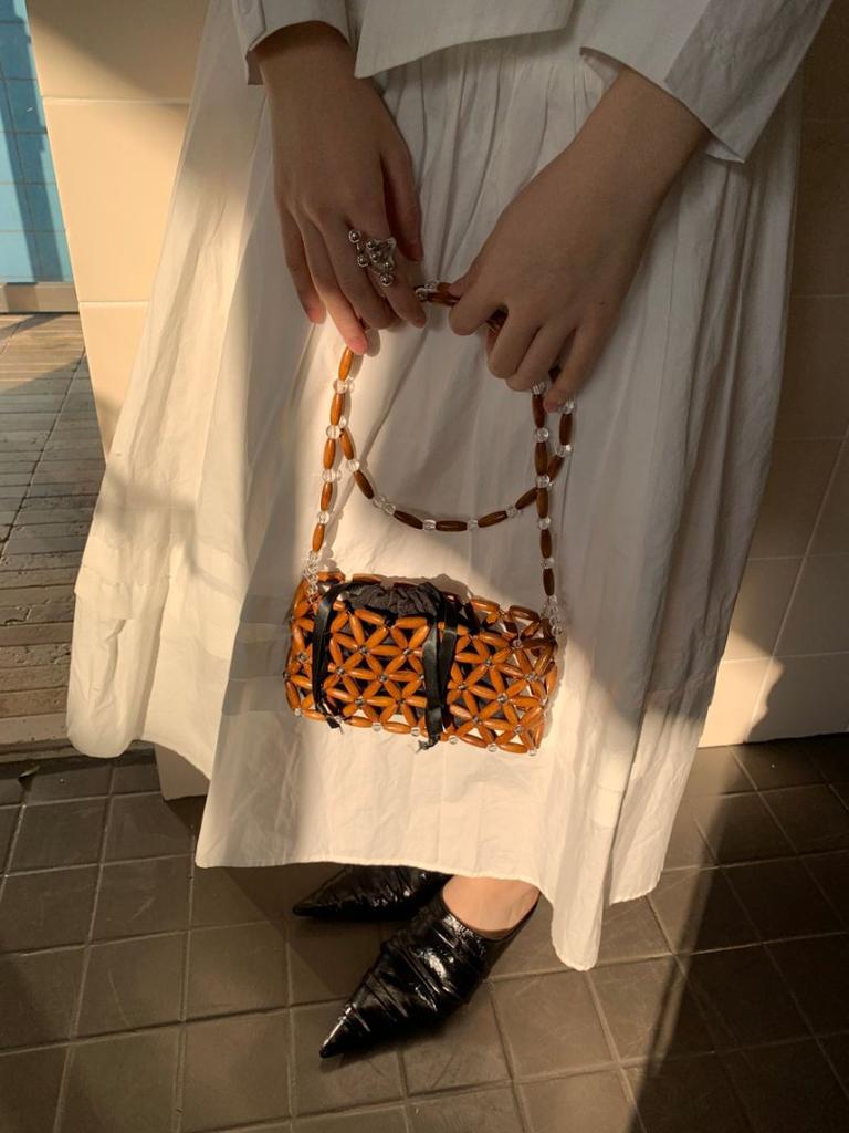Korean Style Beaded Bag Handmade, Wooden Crochet Knitting Purse with Inner Pocket, Candy Color Shoulder Crossbody Bag