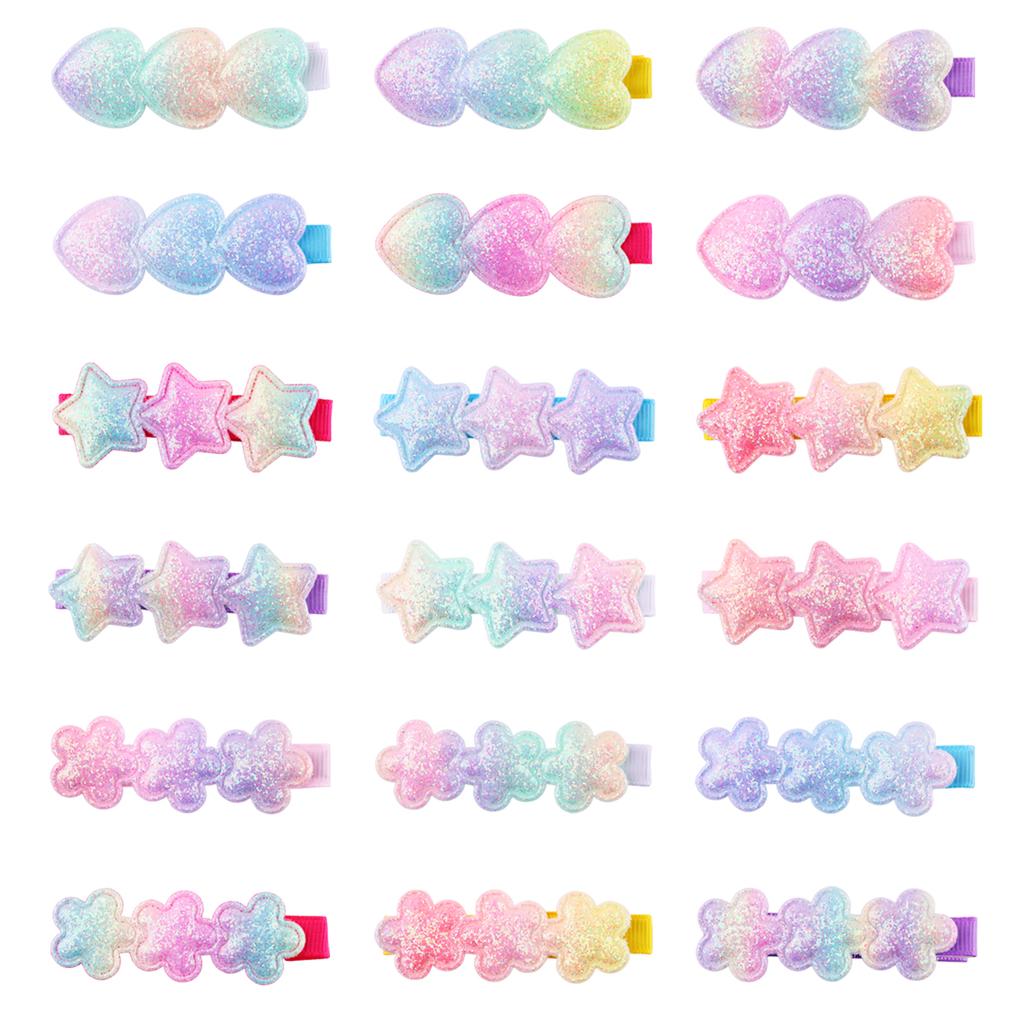 18 Stück Glitzernde Haarspangen für Mädchen Stern Herz Blume Pailletten Herzspangen Regenbogen Pferdeschwanz Haaraccessoires