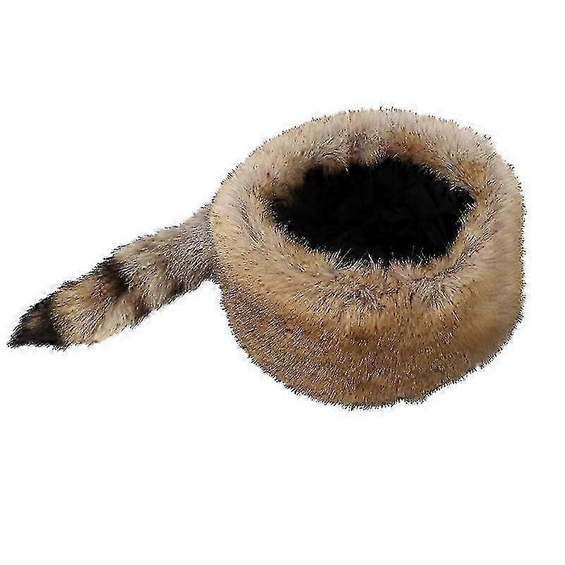 Faux Fur Raccoon Tail Winter Hat for Women, Thickened Thermal Cap with Ear Protection, Autumn Winter Round Flat Top, One Size