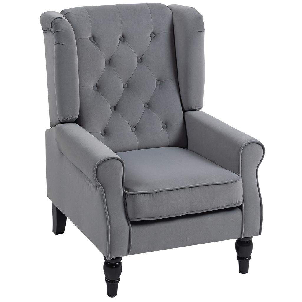 Wingback Accent Chair, Retro Upholstered Button Tufted Occasional Chair for Living Room and Bedroom, Light Grey