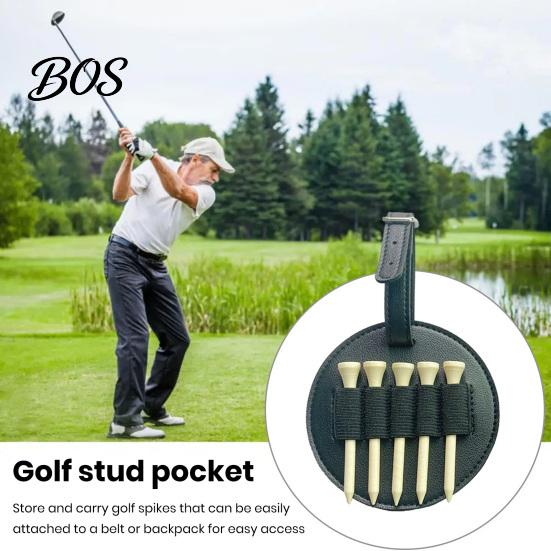 Elastic Webbing Golf Storage Tee Holder Clip-on Organizer, PU Leather Ball Pouch with Stretchable Strap, Strap Portable Vintage Style, 5-Slot