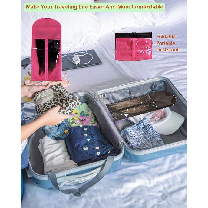 3 Pcs Hair Extension Storage Bag, Hair Extensions Holder with Hanger, 11.4 * 23.6 inches, Portable Wig Bags Storage with Transparent Zipper Closure