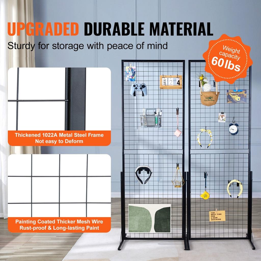 2' x 5.6' Gitterwand-Paneel-Turm, 2er-Pack Drahtgitterwand-Displayständer mit T-Fuß, freistehend, doppelseitige Gitterwand-Paneele für Kunsthandwerksmessen,