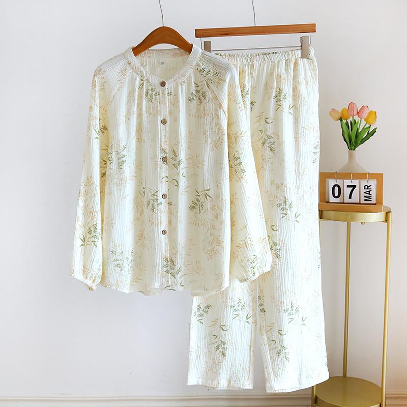 Women's Pure Cotton Long-Sleeve Pajama Set - Sweet Forest Style for Spring and Autumn