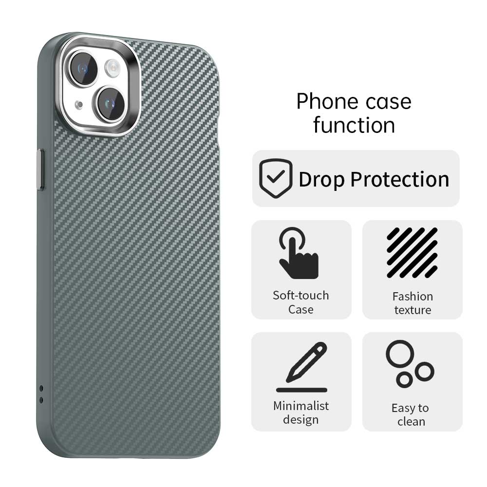 

For iPhone 14/13 Case Cell Phone Hybrid Back Cover Carbon Fiber Texture Grey