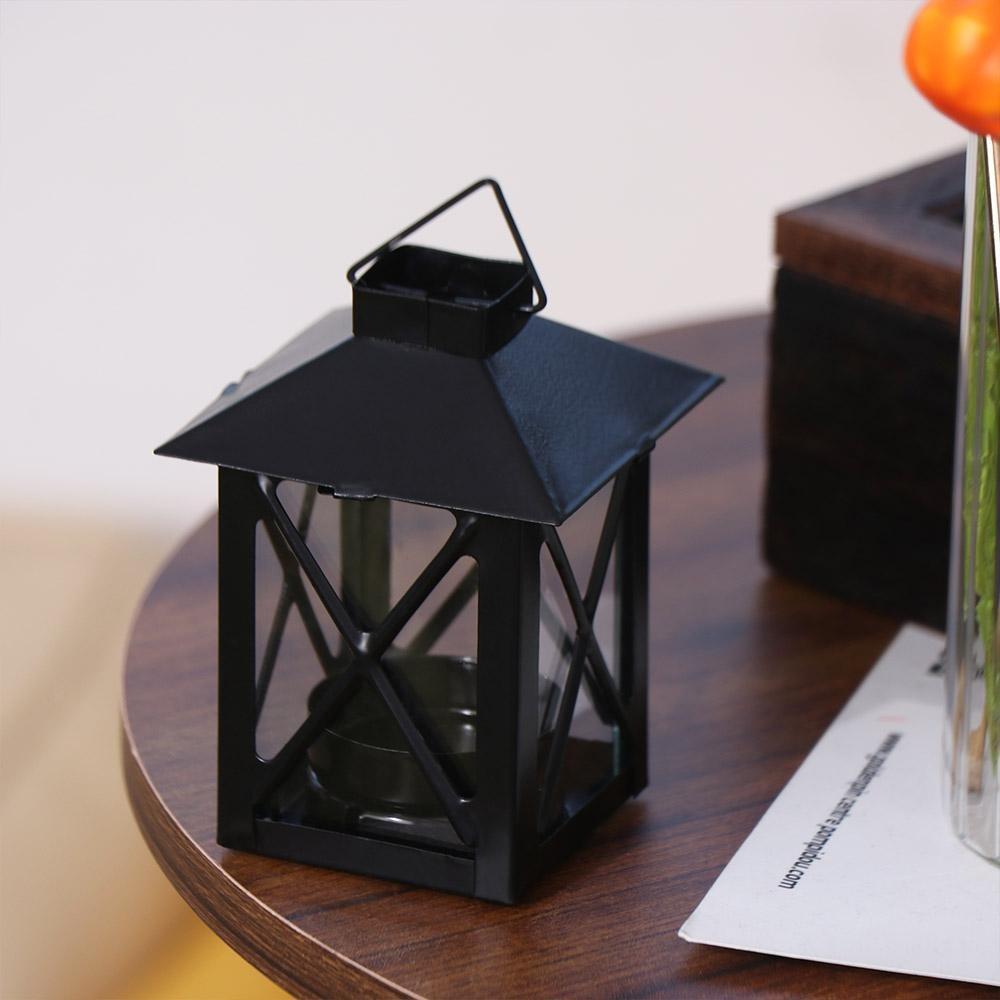 Vintage Iron Lantern with Glass Candle Holder Suitable for Wedding Home Office Decor