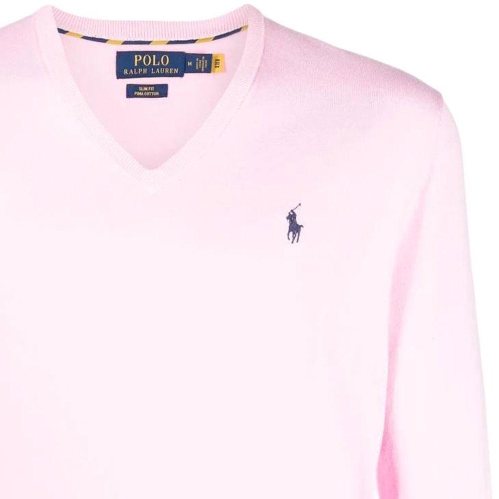Polo Ralph Lauren Ss22 Vyšívané logo značky Kulatý výstřih Bavlna Dlouhý rukáv Pánský svetr Růžový 710744677048